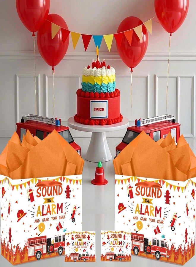 RTMISA Firetruck Gift Bag with Tissue Paper and Card with Envolope, Firefighter Fire Truck Themed Gifts Wrapping Bag for Birthday Baby Shower Party Decorations Supplies - Image 4